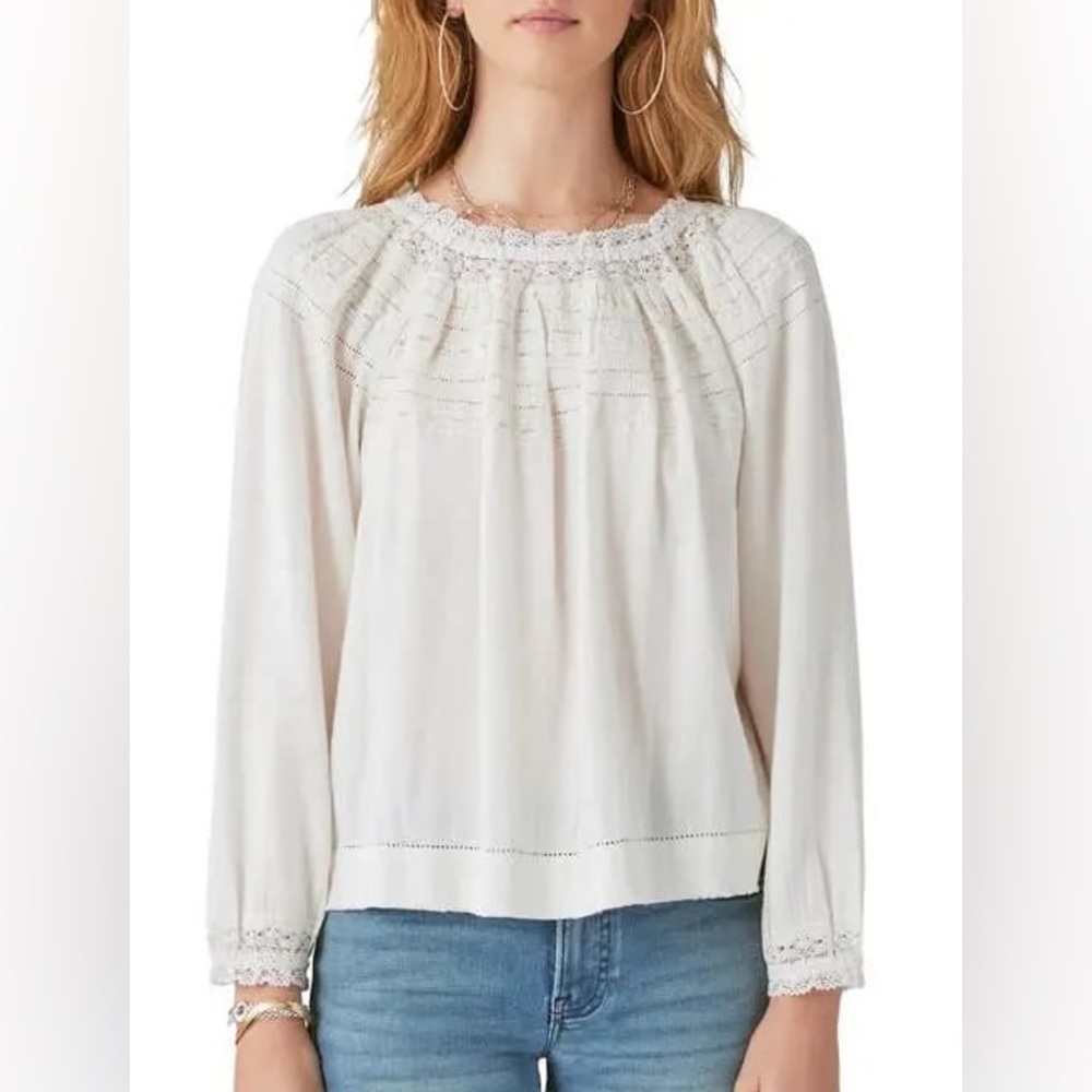 Lucky Brand Cream Pleated Bib Collar Blouse